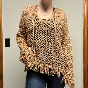Elegant Tan V-Neck Knit Sweater